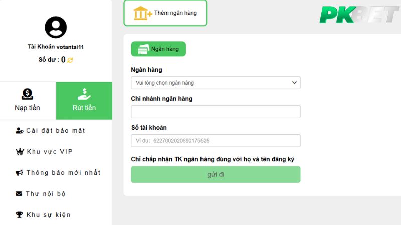 Ưu điểm khi rút tiền PKBet qua ngân hàng